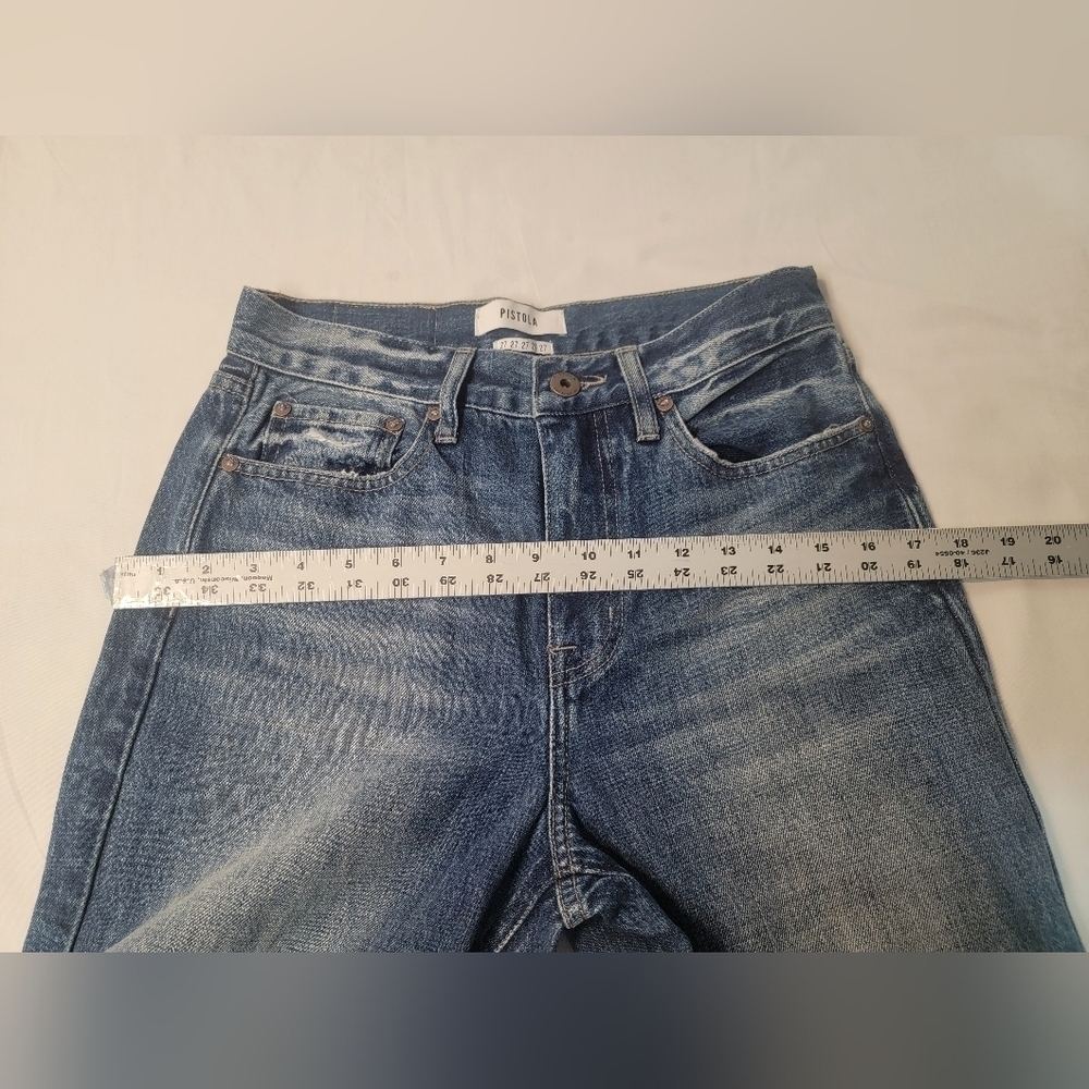 PISTOLA High Rise 27-in light knee distressing, vintage fading slim straight cut - Picture 5 of 11